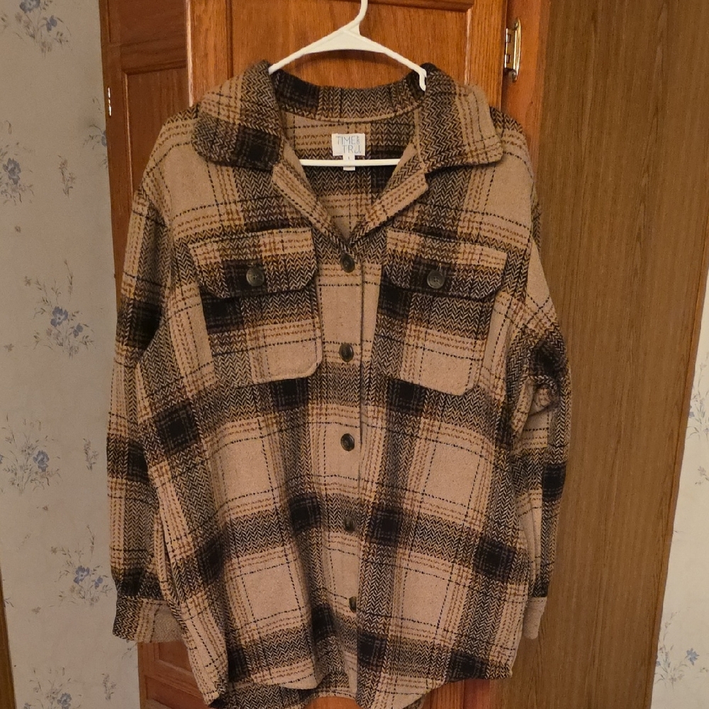 Time and Tru Brown Plaid Utility Jacket With Pockets